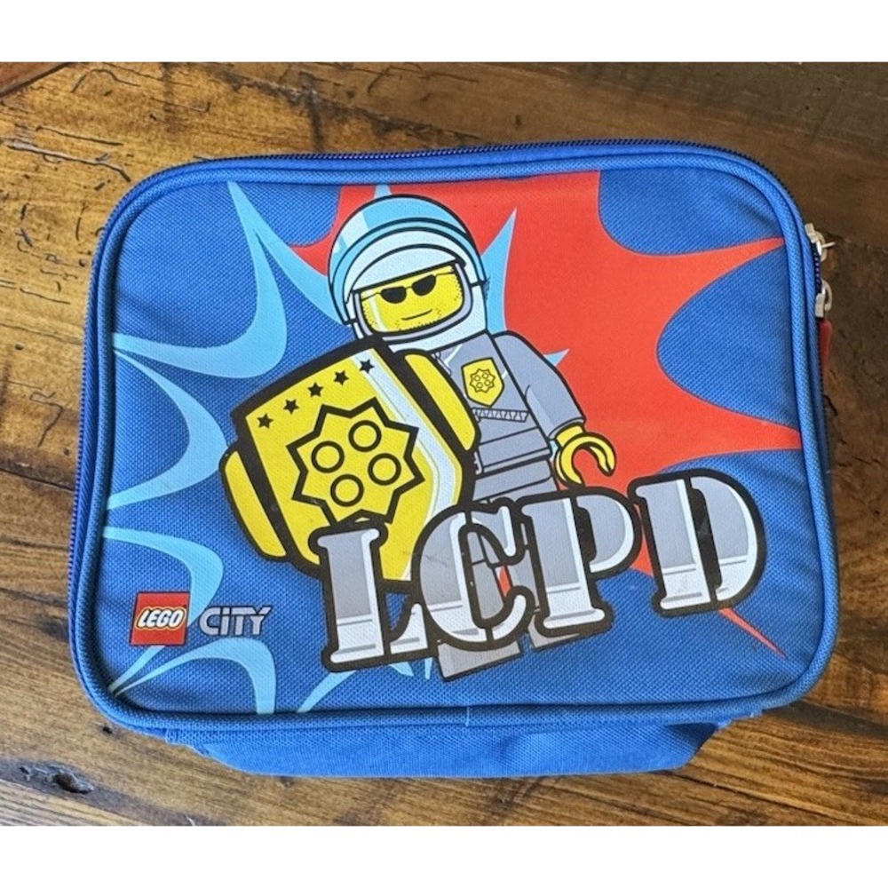 Lego City Lcpd Police Blue Lunch Box Bag Lego Brick Red Zip Pulls